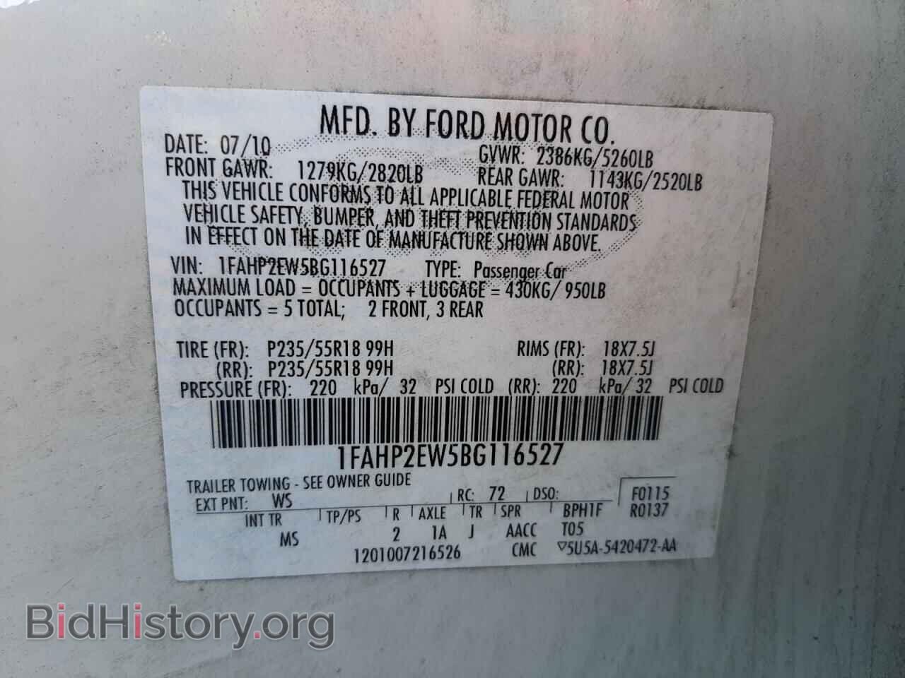 2011 FORD TAURUS - VIN: 1FAHP2EW5BG116527 - Photo 10