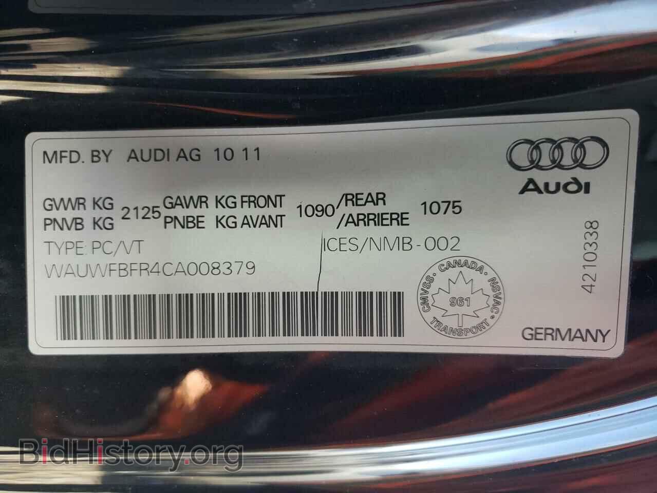 2012 AUDI A5 - VIN: WAUWFBFR4CA008379 - Фото 10