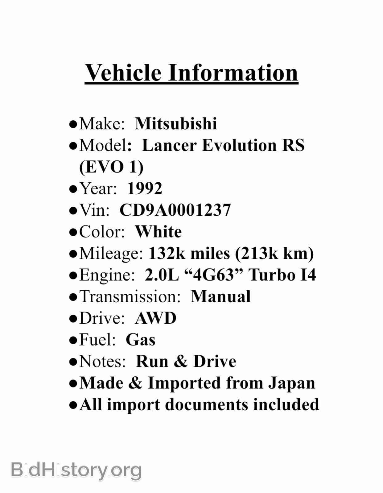 1992 MITSUBISHI EVO - VIN: CD9A0001237 - Фото 9