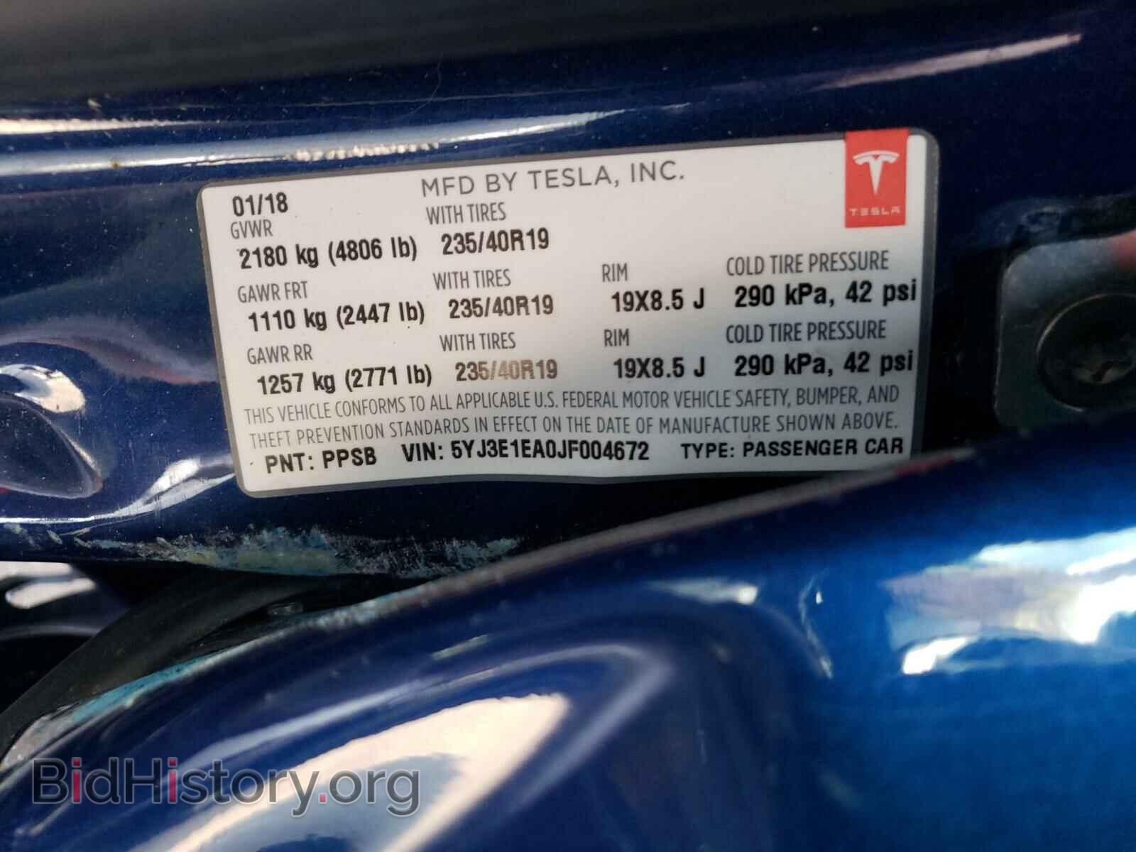 2018 TESLA MODEL 3 - VIN: 5YJ3E1EA0JF004672 - Фото 10