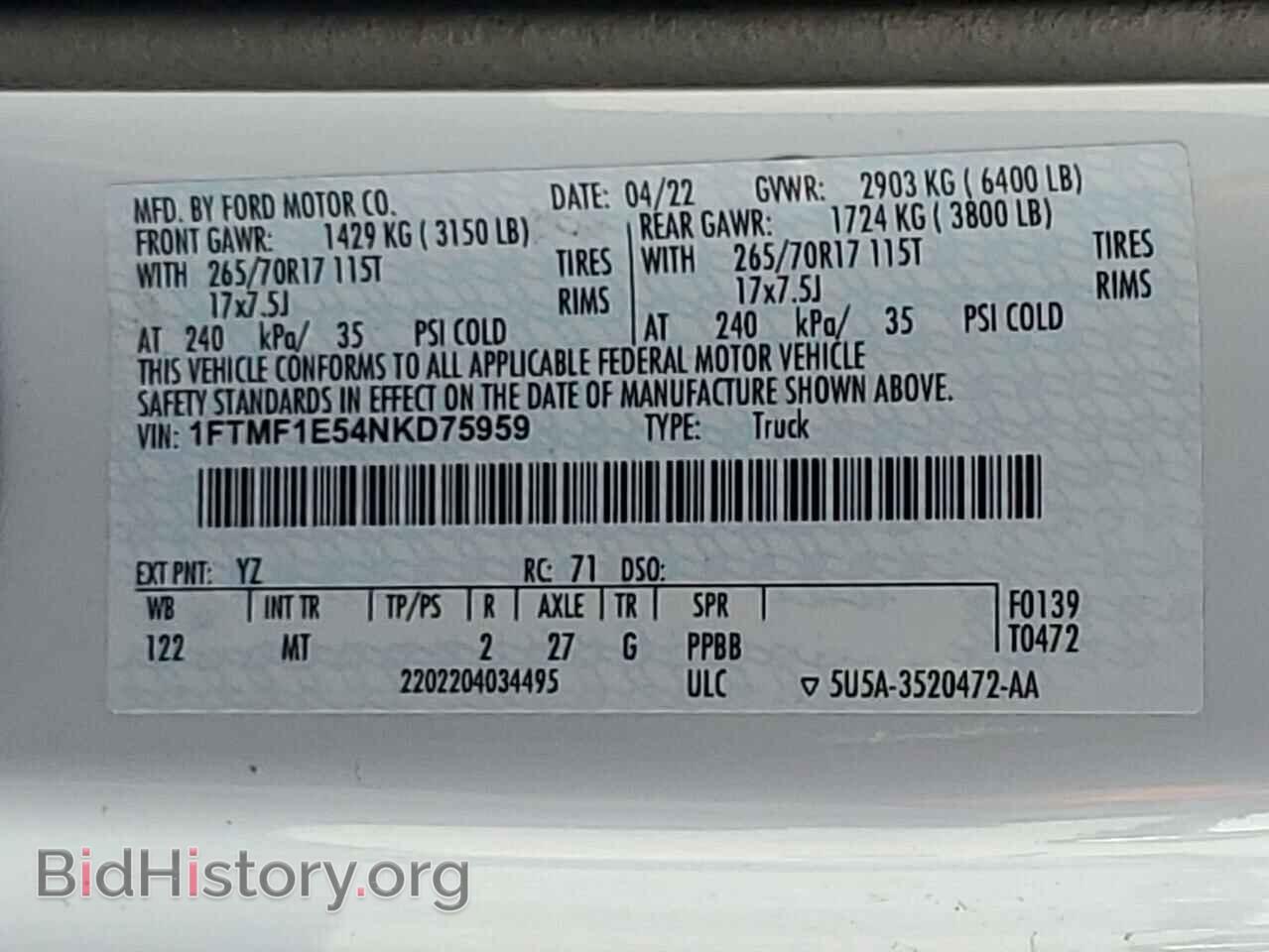 2022 FORD All Models - VIN: 1FTMF1E54NKD75959 - Фото 13