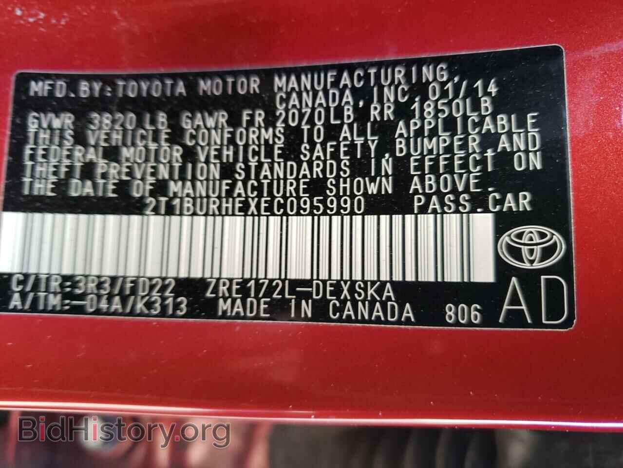 2014 TOYOTA COROLLA - VIN: 2T1BURHEXEC095990 - Фото 12