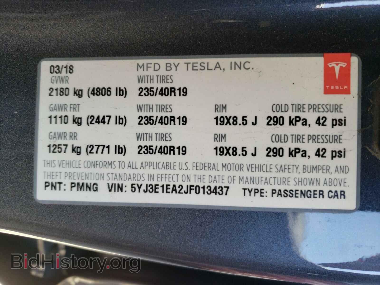 2018 TESLA MODEL 3 - VIN: 5YJ3E1EA2JF013437 - Фото 10