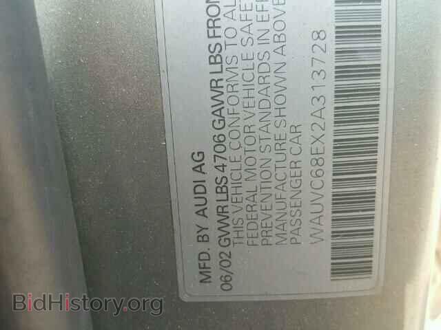 2002 AUDI A4 - VIN: WAUVC68EX2A313728 - Фото 10