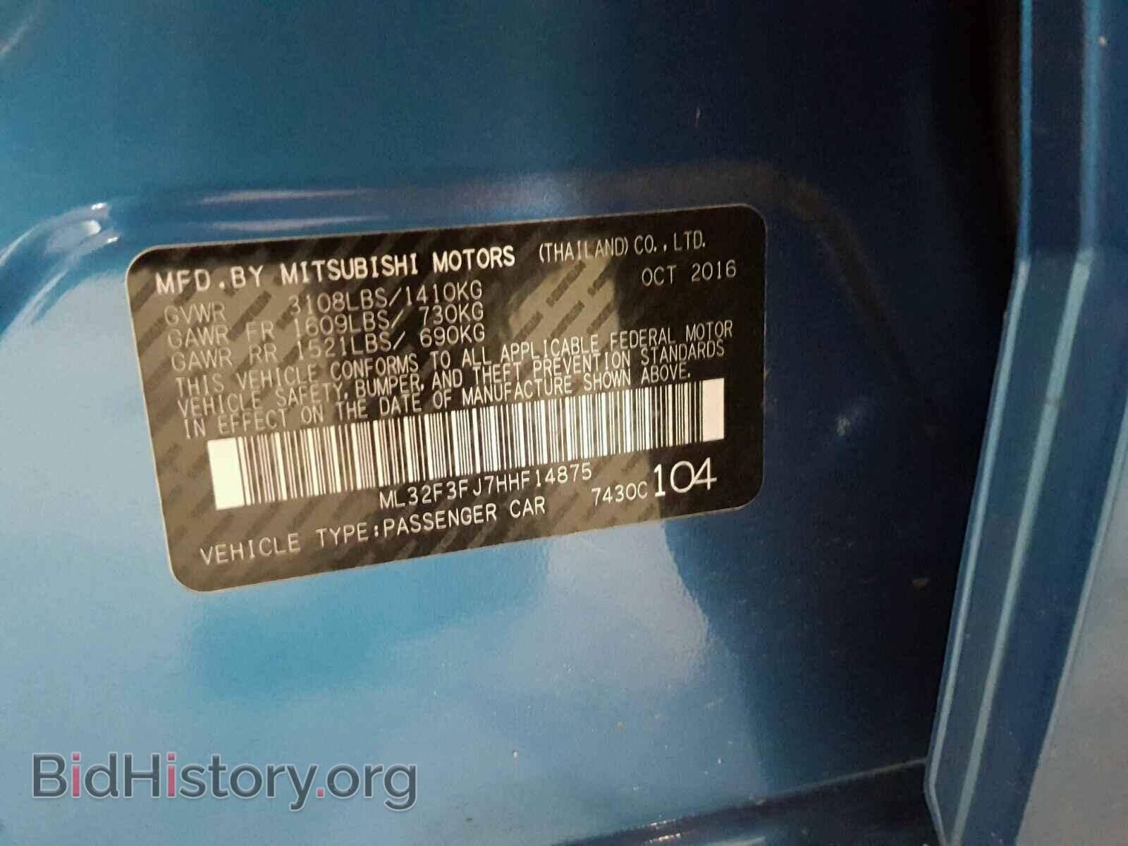 2017 MITSUBISHI MIRAGE - VIN: ML32F3FJ7HHF14875 - Фото 10