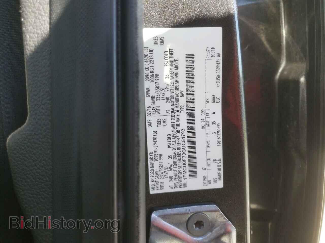 2016 FORD ESCAPE - VIN: 1FMCU0F73GUC51793 - Фото 10