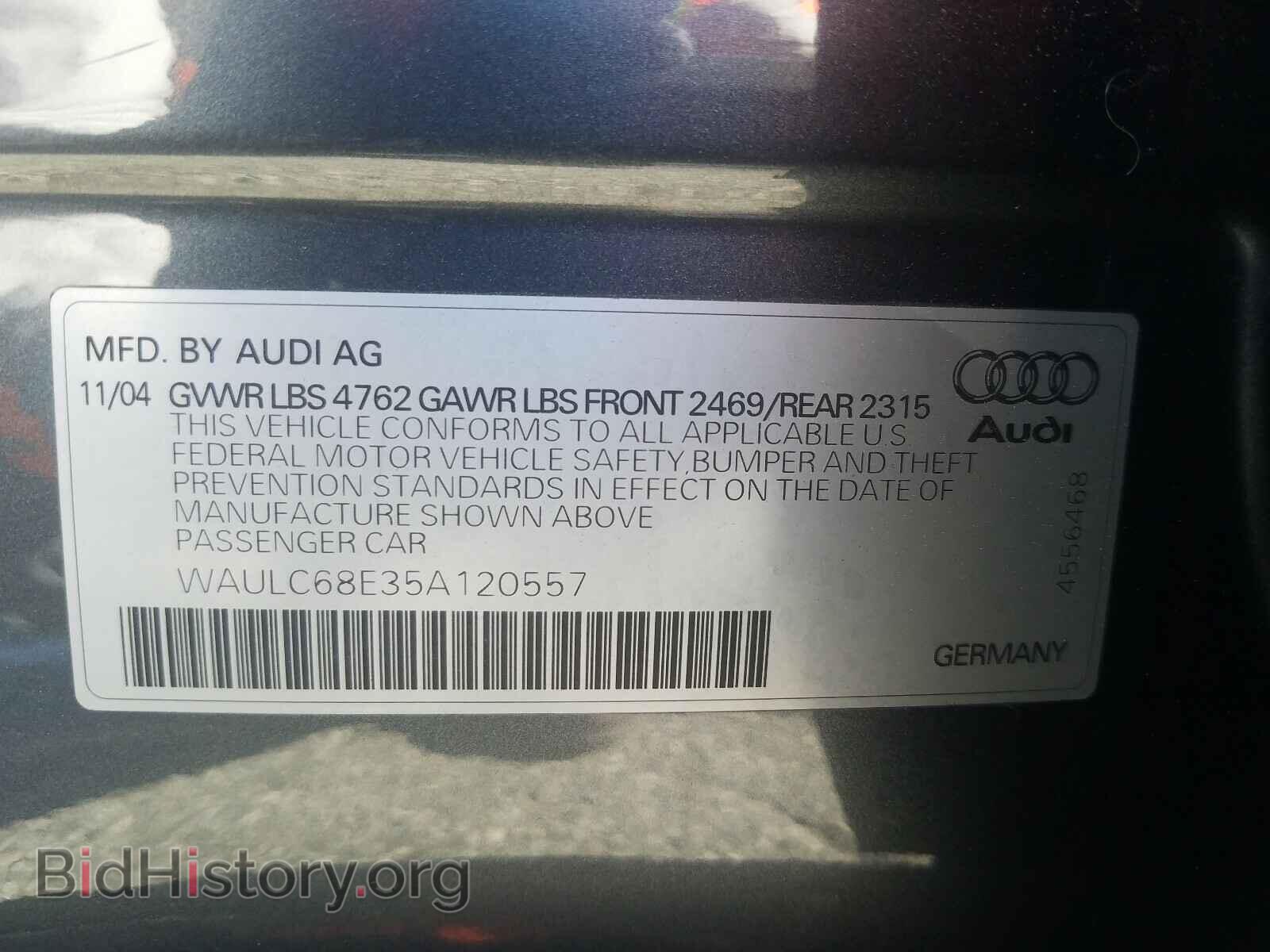 2005 AUDI A4 - VIN: WAULC68E35A120557 - Фото 10