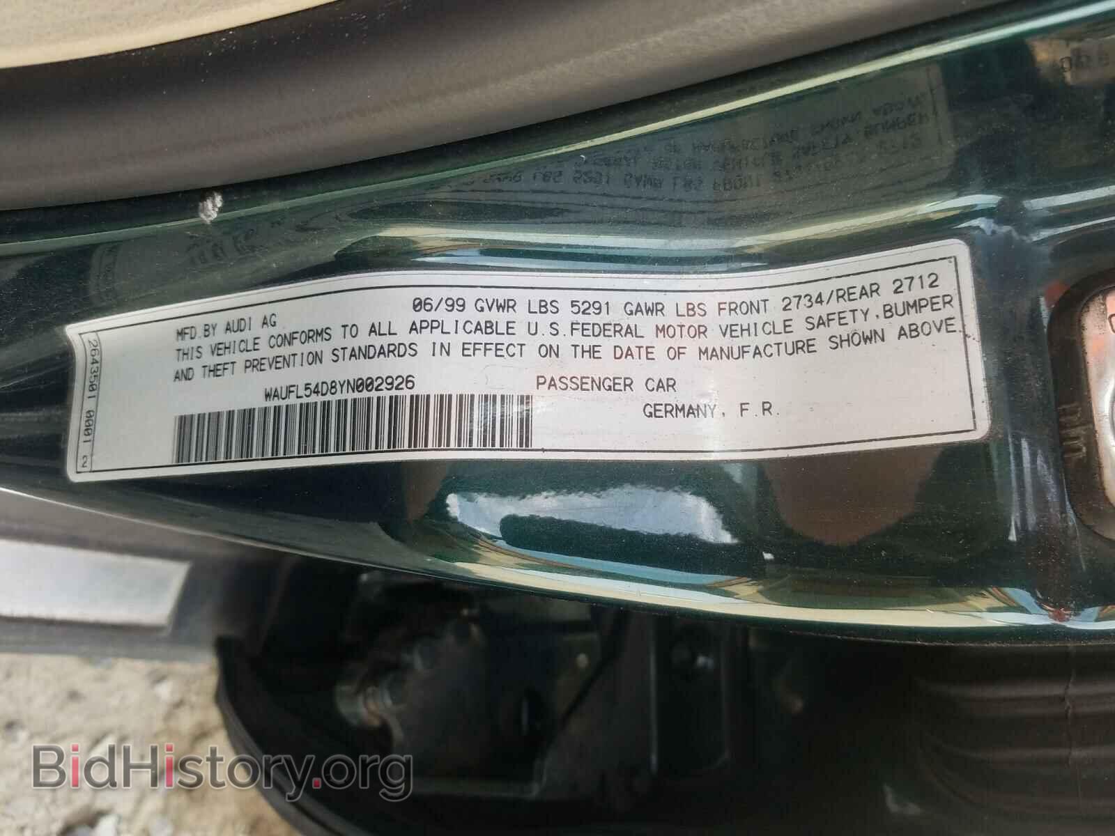 2000 AUDI A8 - VIN: WAUFL54D8YN002926 - Фото 10