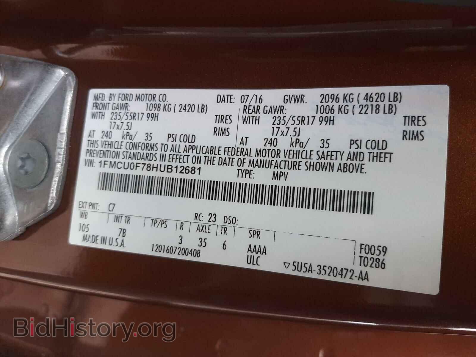 2017 FORD ESCAPE - VIN: 1FMCU0F78HUB12681 - Photo 10