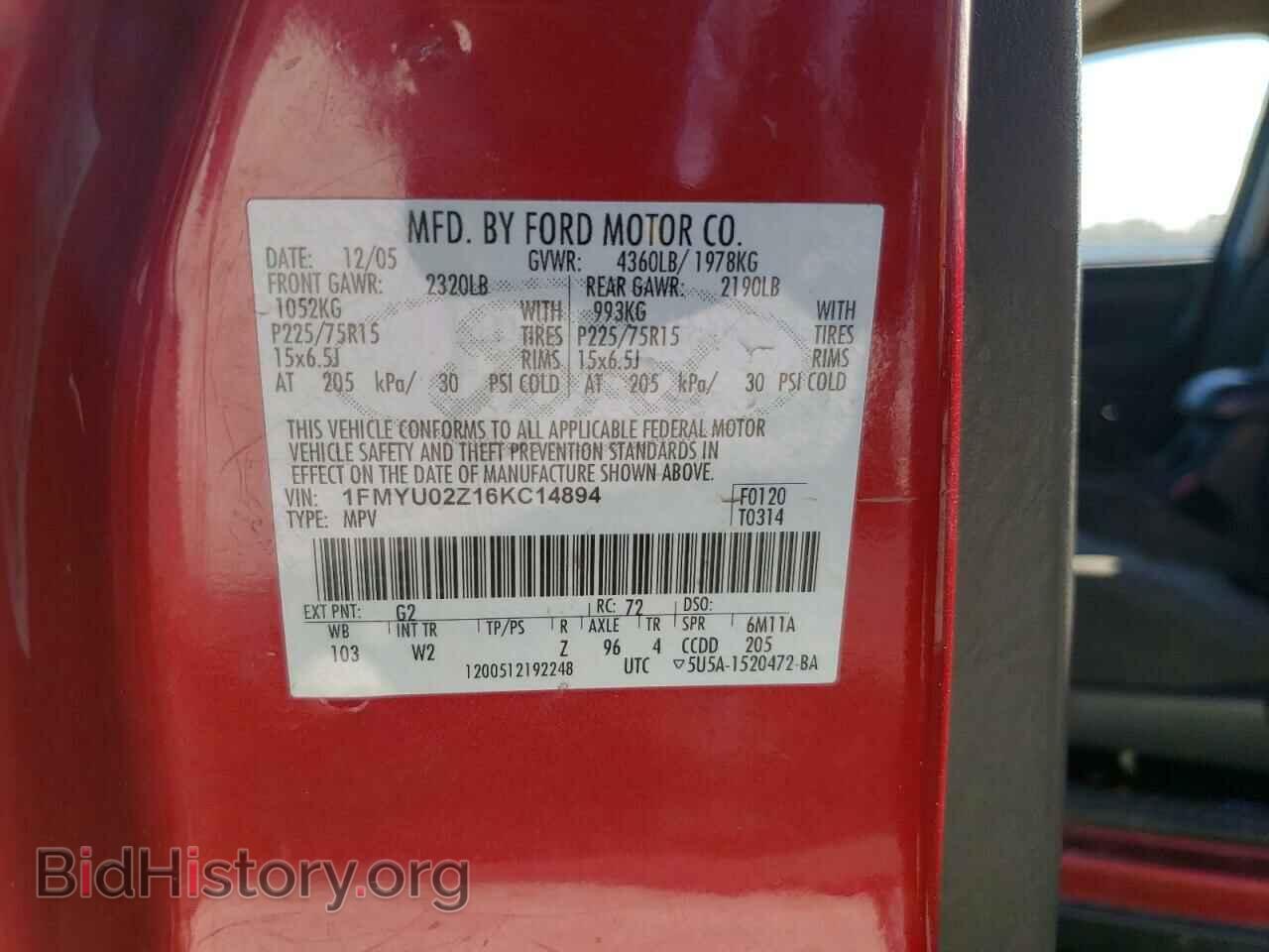 2006 FORD ESCAPE - VIN: 1FMYU02Z16KC14894 - Фото 10