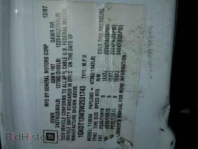 1998 GMC ENVOY - VIN: 1GKDT13W3W2531743 - Фото 10