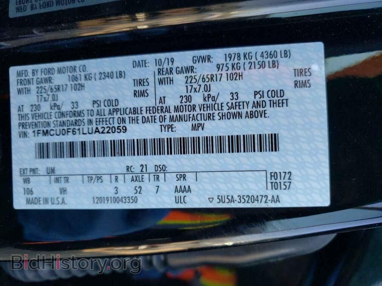 2020 FORD ESCAPE - VIN: 1FMCU0F61LUA22059 - Photo 10