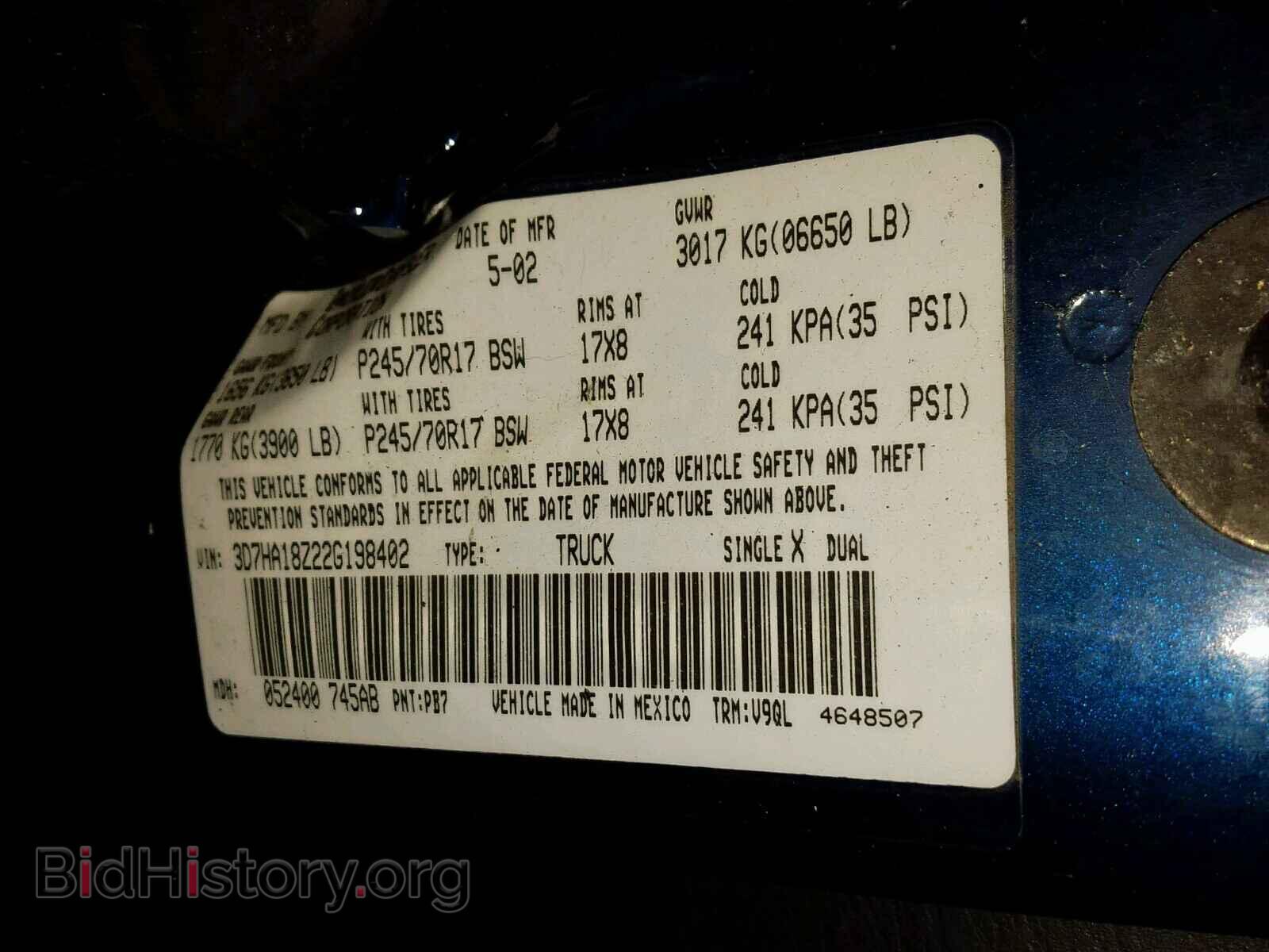 2002 DODGE RAM 1500 - VIN: 3D7HA18Z22G198402 - Фото 10