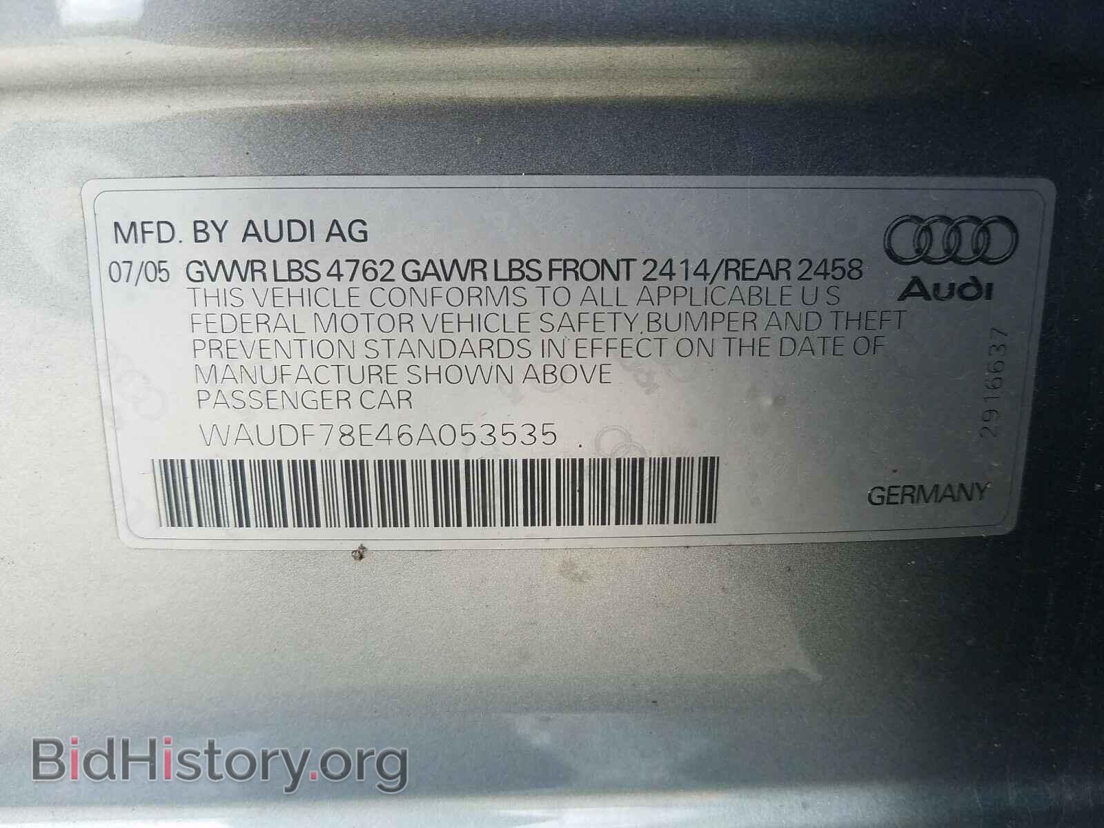 2006 AUDI A4 - VIN: WAUDF78E46A053535 - Фото 10