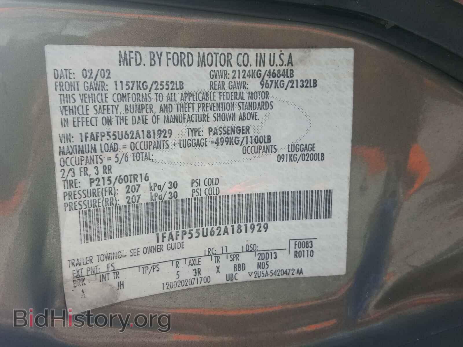 2002 FORD TAURUS - VIN: 1FAFP55U62A181929 - Photo 10
