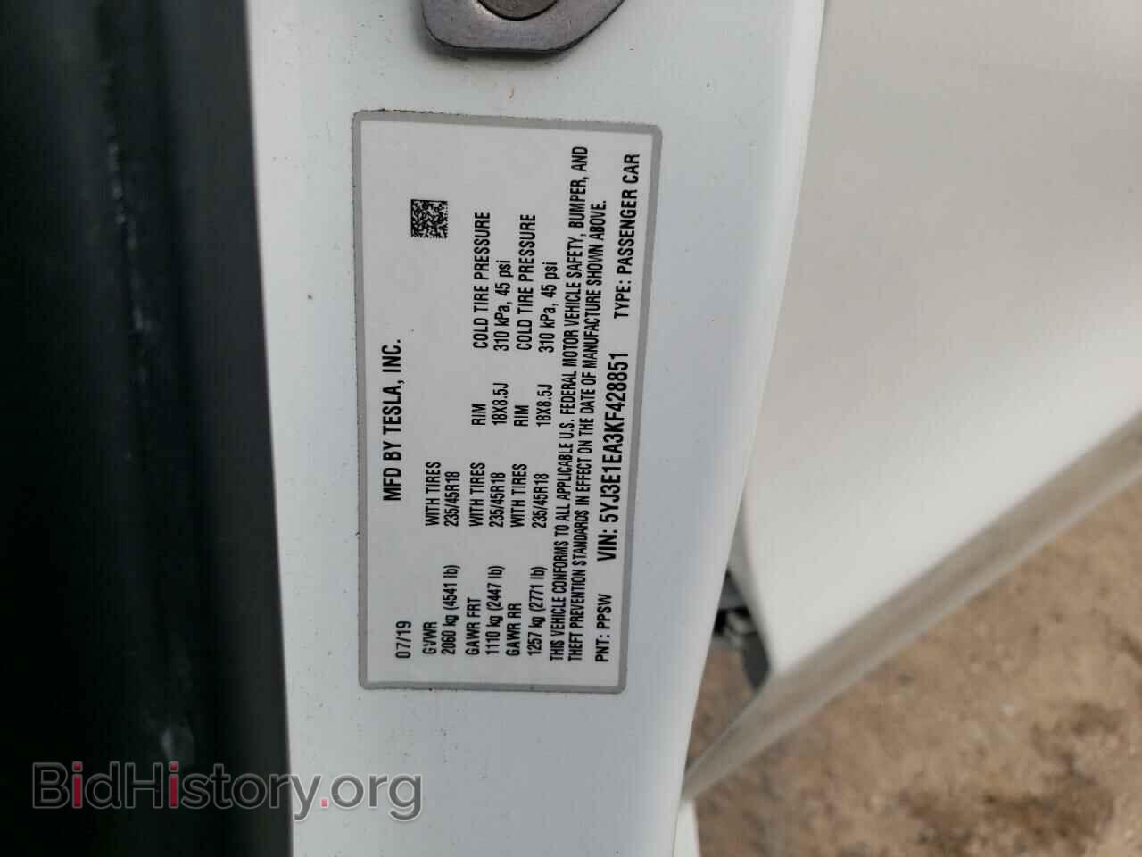 2019 TESLA MODEL 3 - VIN: 5YJ3E1EA3KF428851 - Photo 13