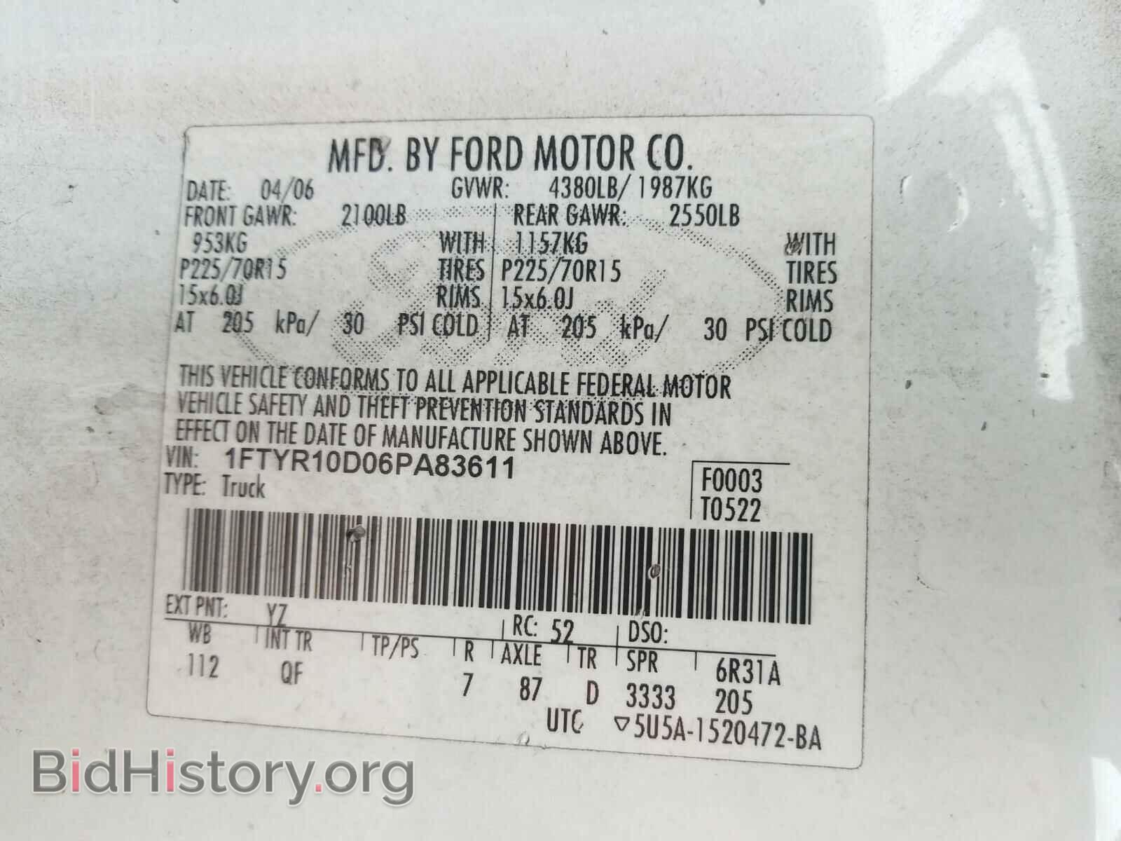 2006 FORD RANGER - VIN: 1FTYR10D06PA83611 - Фото 10