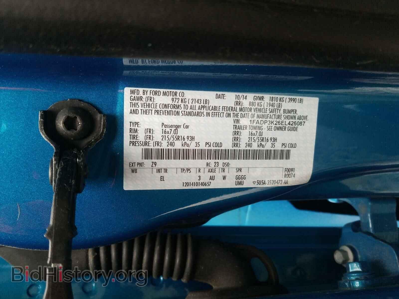 2014 FORD FOCUS - VIN: 1FADP3K26EL426087 - Фото 10