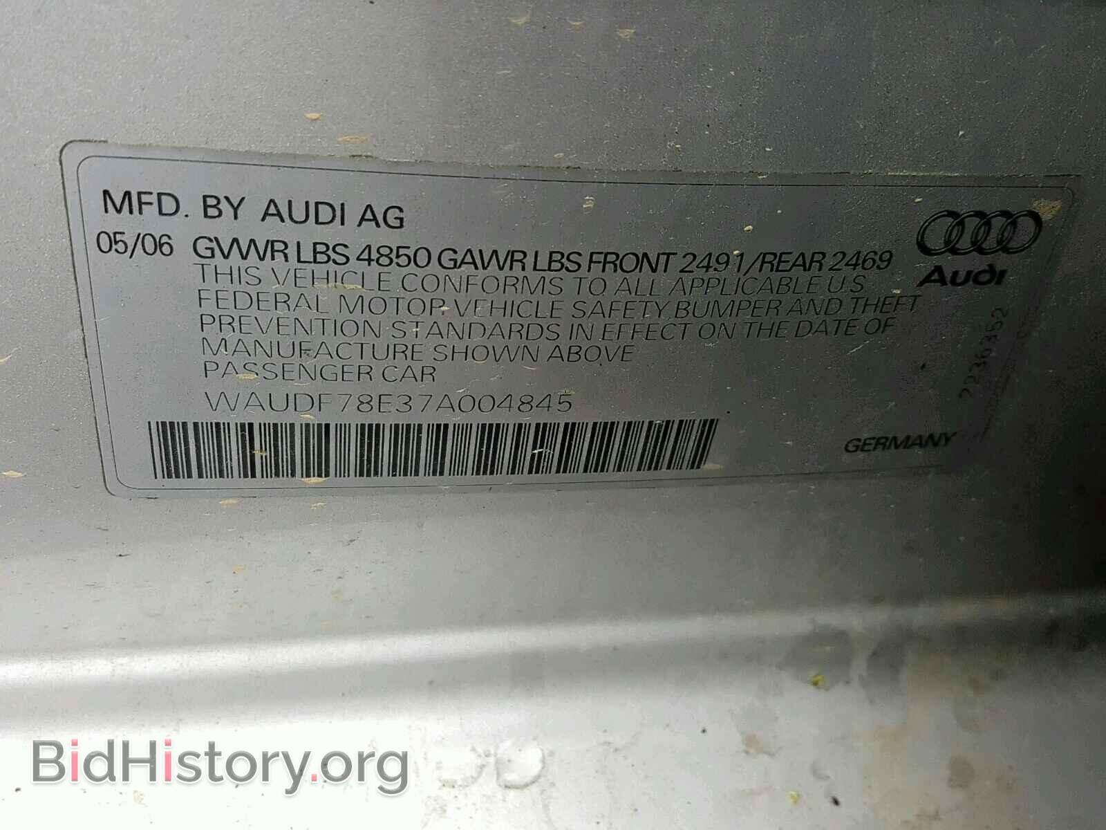 2007 AUDI A4 - VIN: WAUDF78E37A004845 - Фото 10