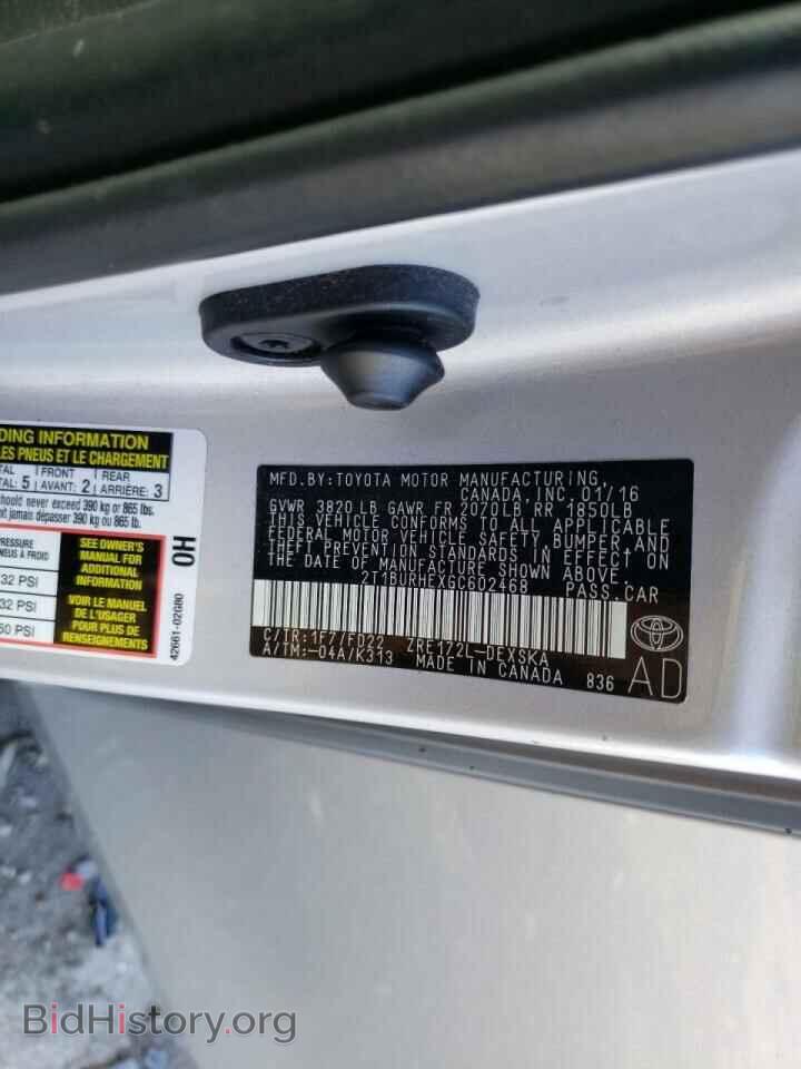 2016 TOYOTA COROLLA - VIN: 2T1BURHEXGC602468 - Фото 10