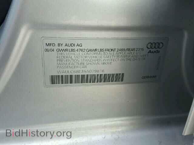 2005 AUDI A4 - VIN: WAULC68E35A079816 - Фото 10