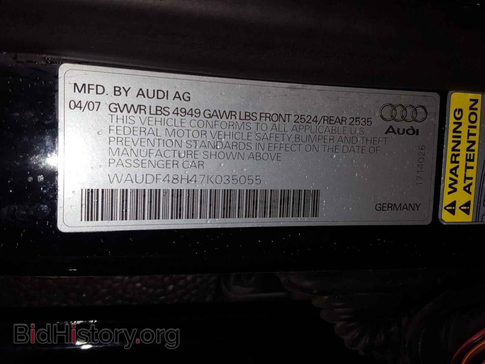 2007 AUDI A4 - VIN: WAUDF48H47K035055 - Фото 10