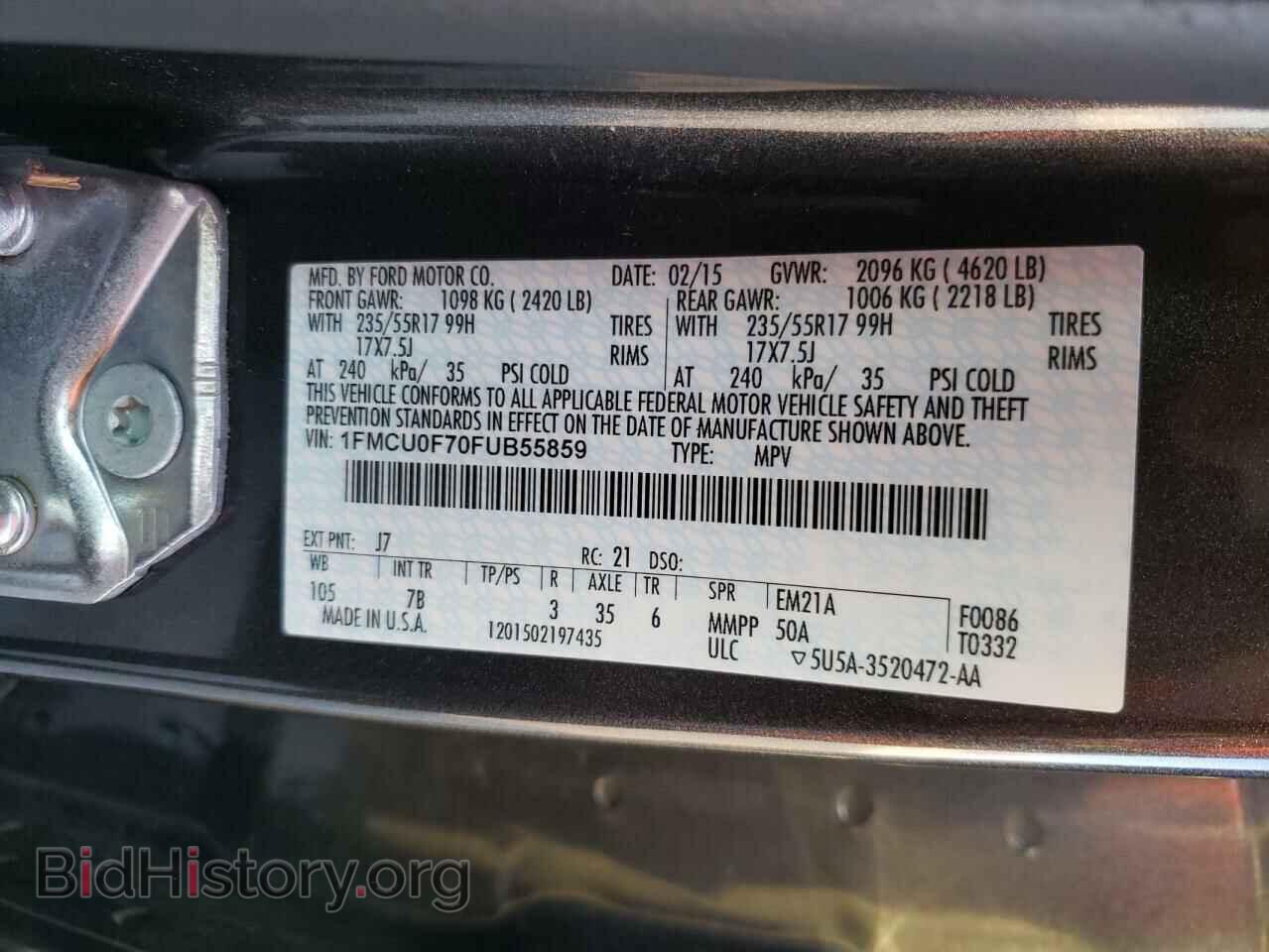 2015 FORD ESCAPE - VIN: 1FMCU0F70FUB55859 - Фото 10