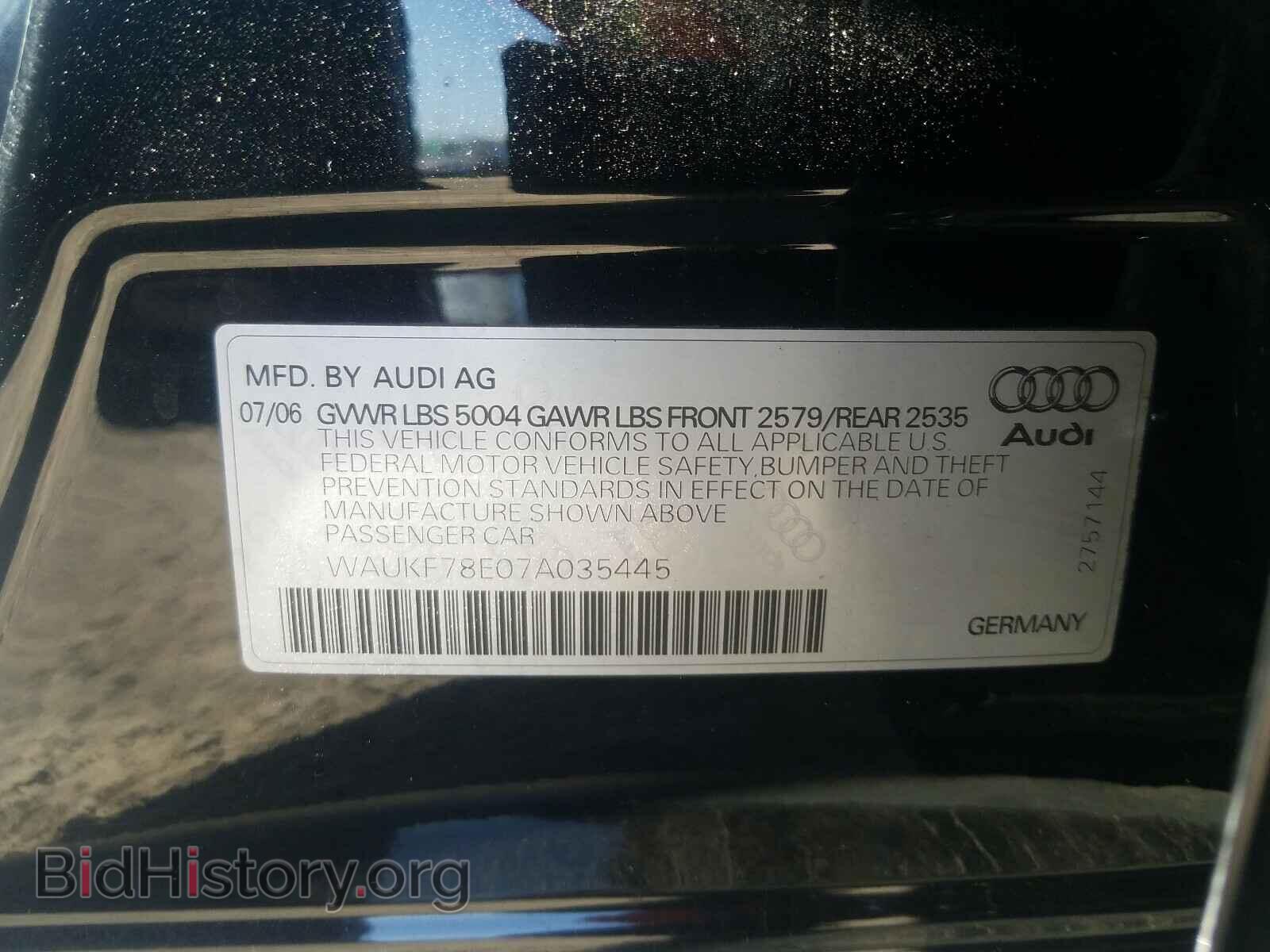 2007 AUDI A4 - VIN: WAUKF78E07A035445 - Фото 10