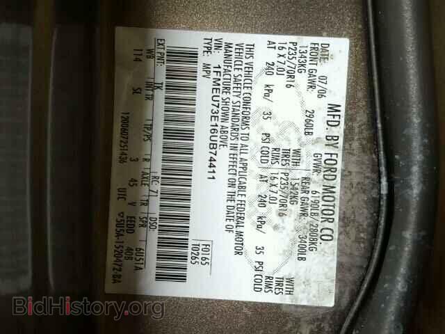 2006 FORD EXPLORER - VIN: 1FMEU73E16UB74411 - Фото 10