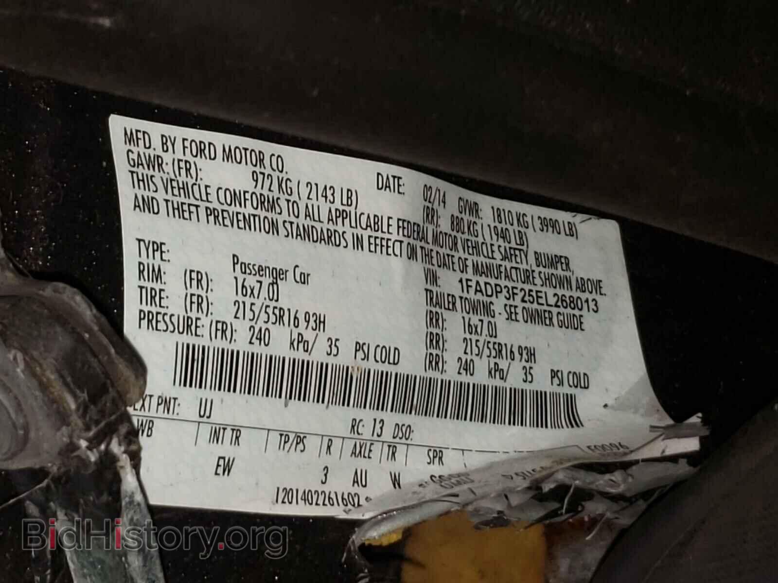 2014 FORD FOCUS - VIN: 1FADP3F25EL268013 - Фото 10