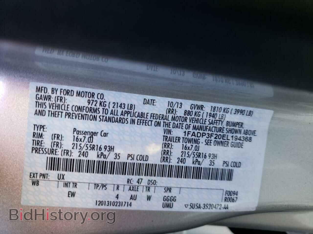 2014 FORD FOCUS - VIN: 1FADP3F20EL194368 - Фото 10