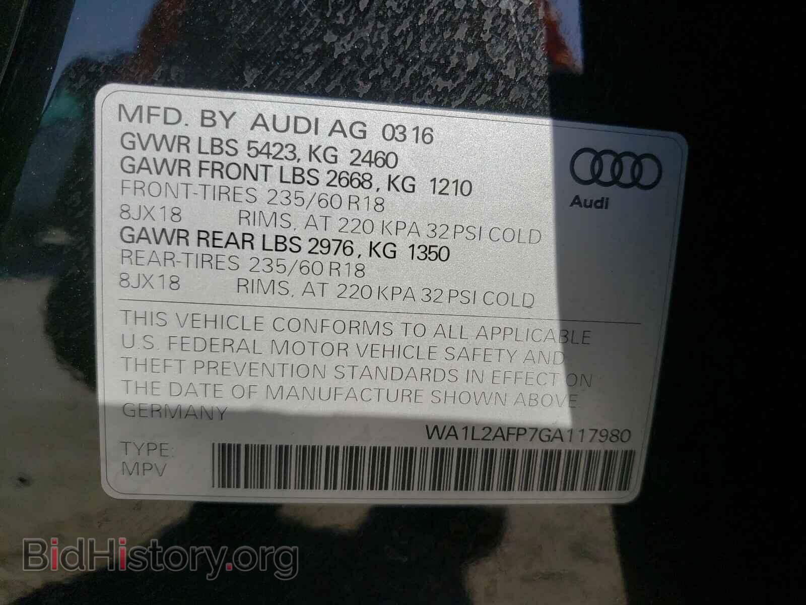 2016 AUDI Q5 - VIN: WA1L2AFP7GA117980 - Фото 10