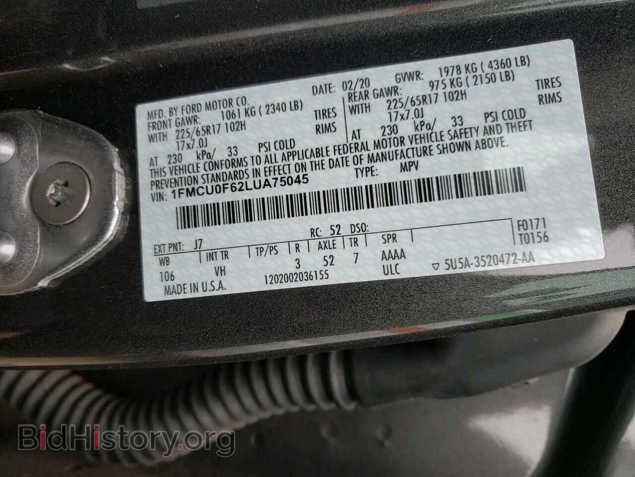 2020 FORD ESCAPE - VIN: 1FMCU0F62LUA75045 - Photo 10