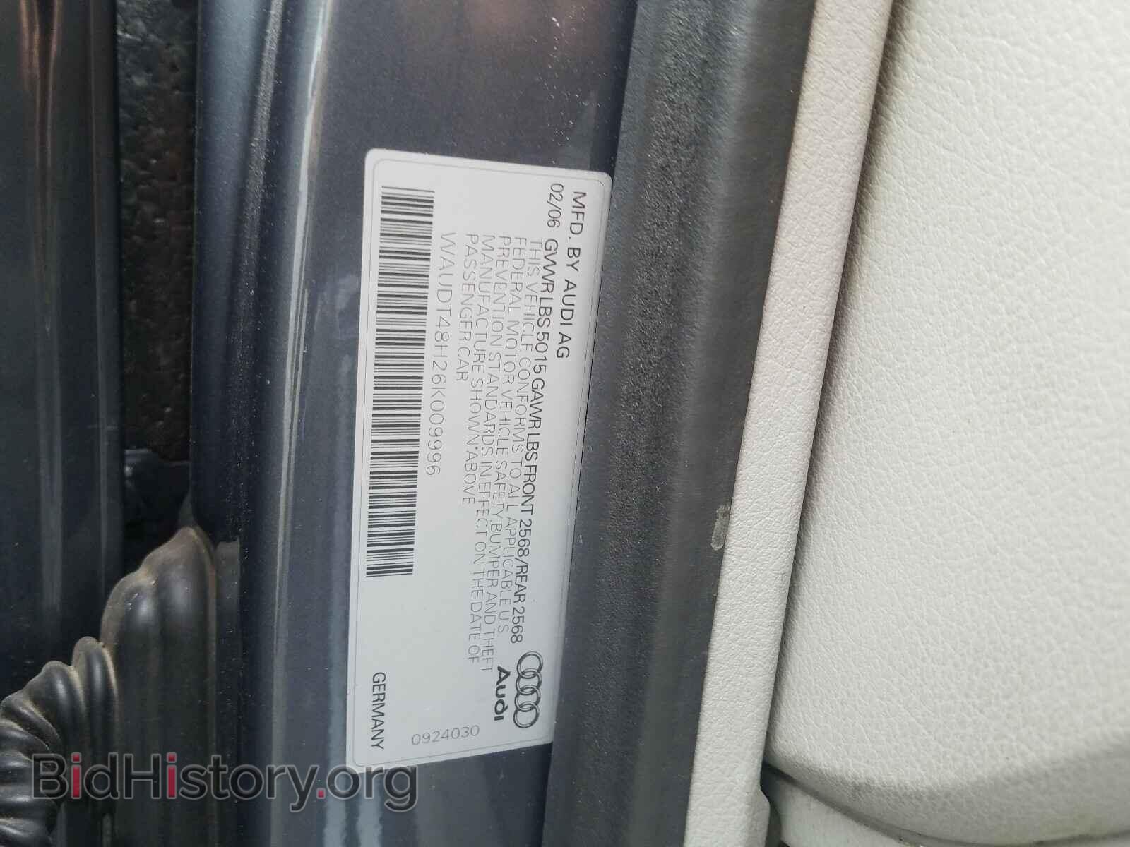 2006 AUDI A4 - VIN: WAUDT48H26K009996 - Фото 10