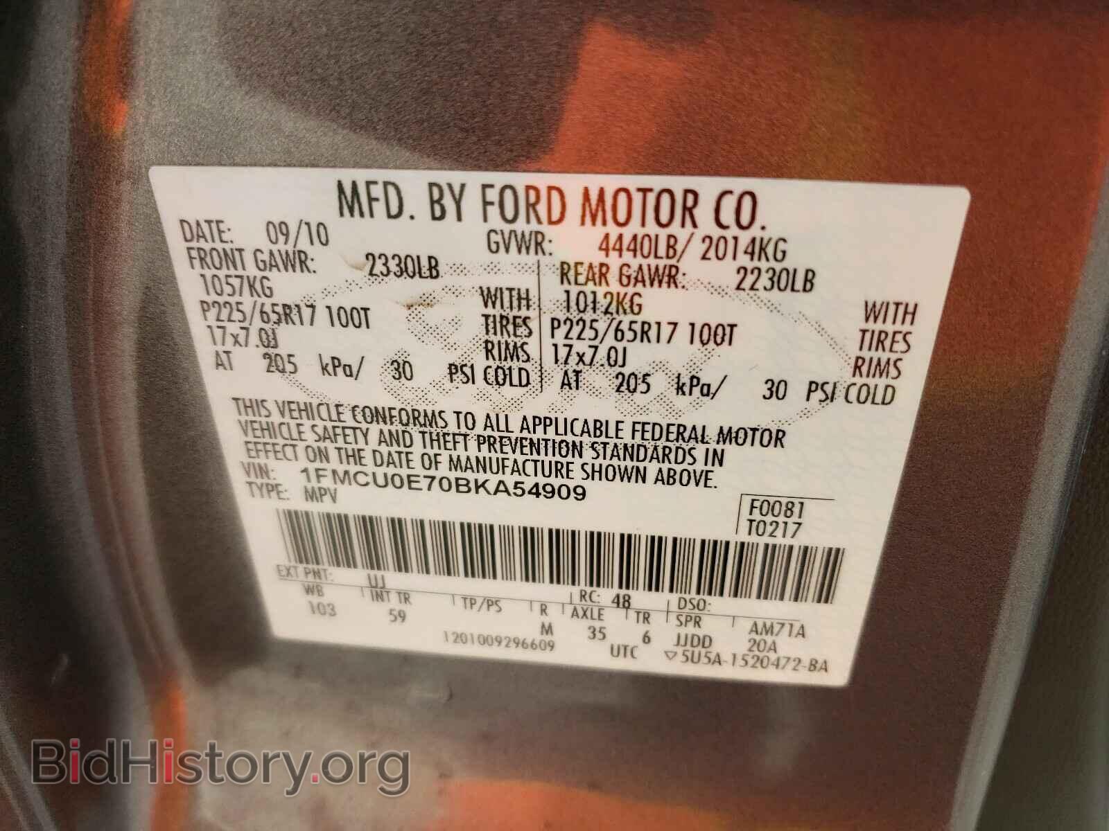 2011 FORD ESCAPE - VIN: 1FMCU0E70BKA54909 - Фото 10
