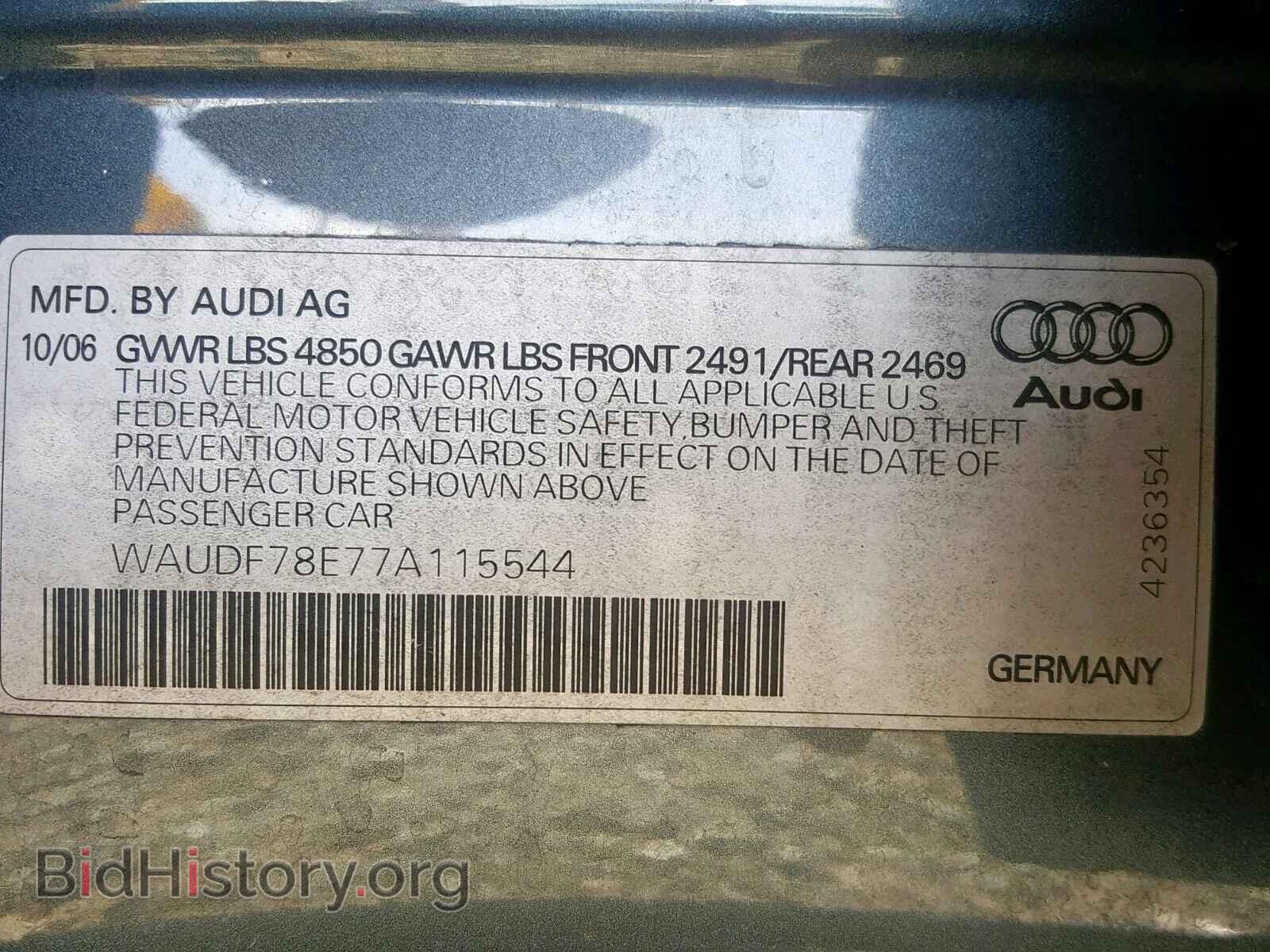 2007 AUDI A4 - VIN: WAUDF78E77A115544 - Фото 10