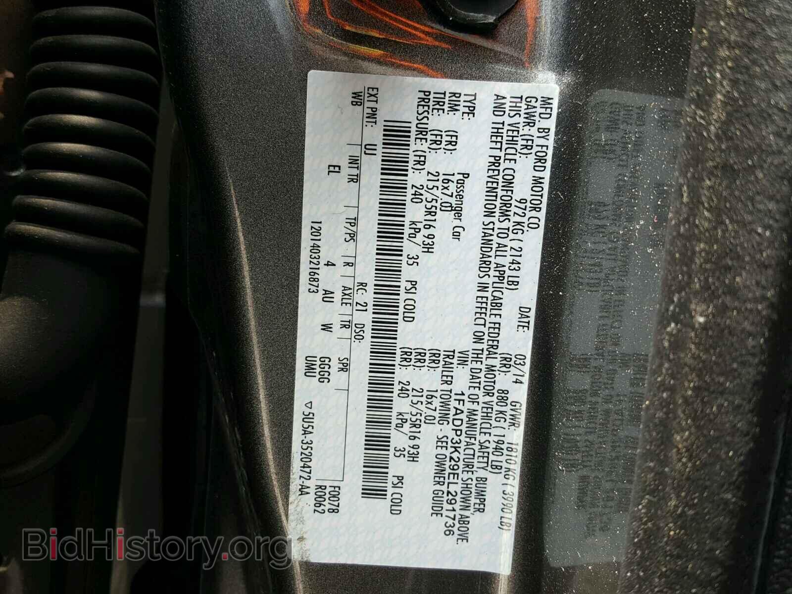 2014 FORD FOCUS - VIN: 1FADP3K29EL291736 - Фото 10