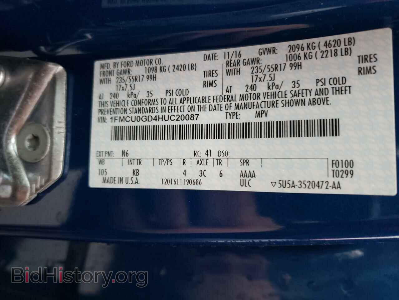 2017 FORD ESCAPE - VIN: 1FMCU0GD4HUC20087 - Фото 13