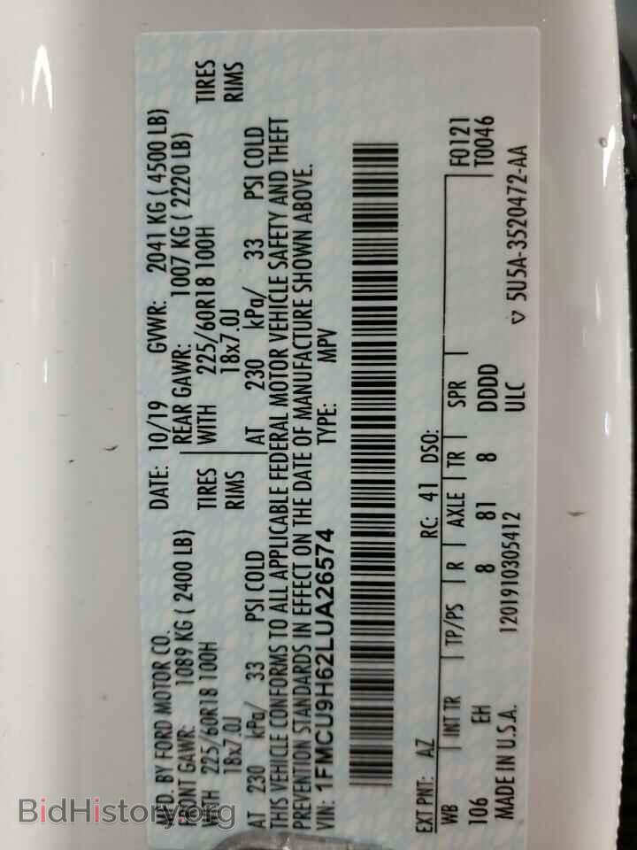 2020 FORD ESCAPE - VIN: 1FMCU9H62LUA26574 - Photo 10