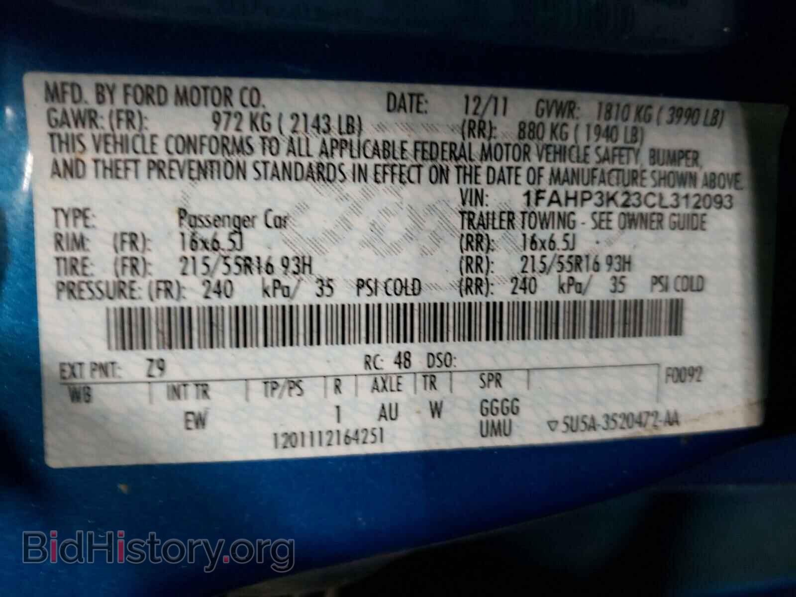2012 FORD FOCUS - VIN: 1FAHP3K23CL312093 - Photo 10
