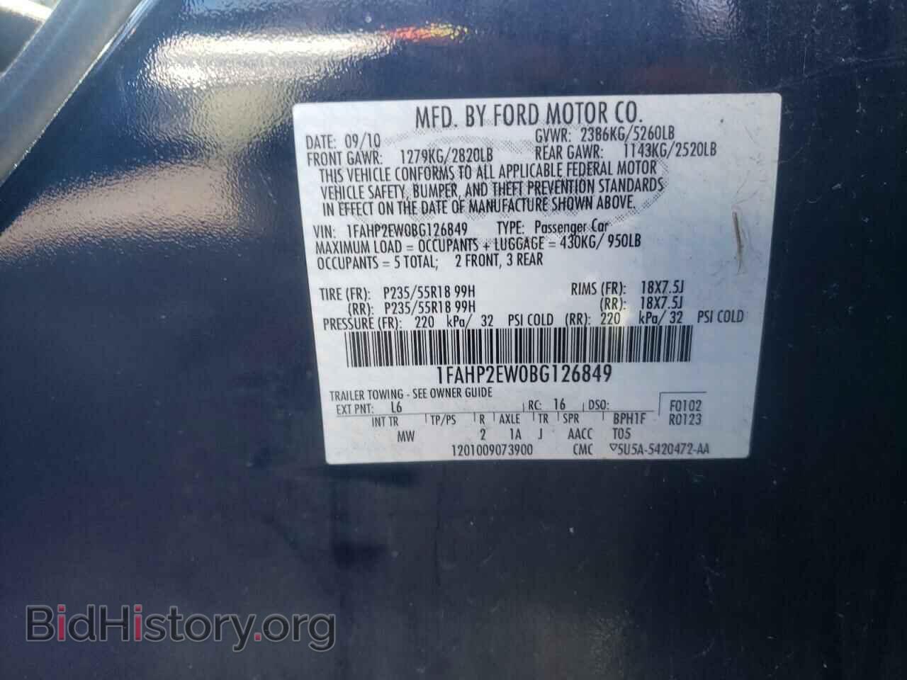 2011 FORD TAURUS - VIN: 1FAHP2EW0BG126849 - Photo 10