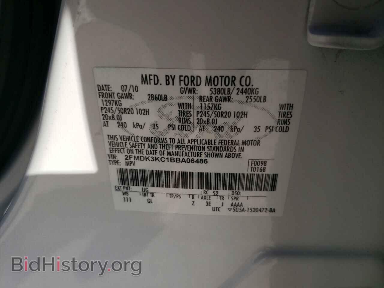 2011 FORD EDGE - VIN: 2FMDK3KC1BBA06486 - Фото 10