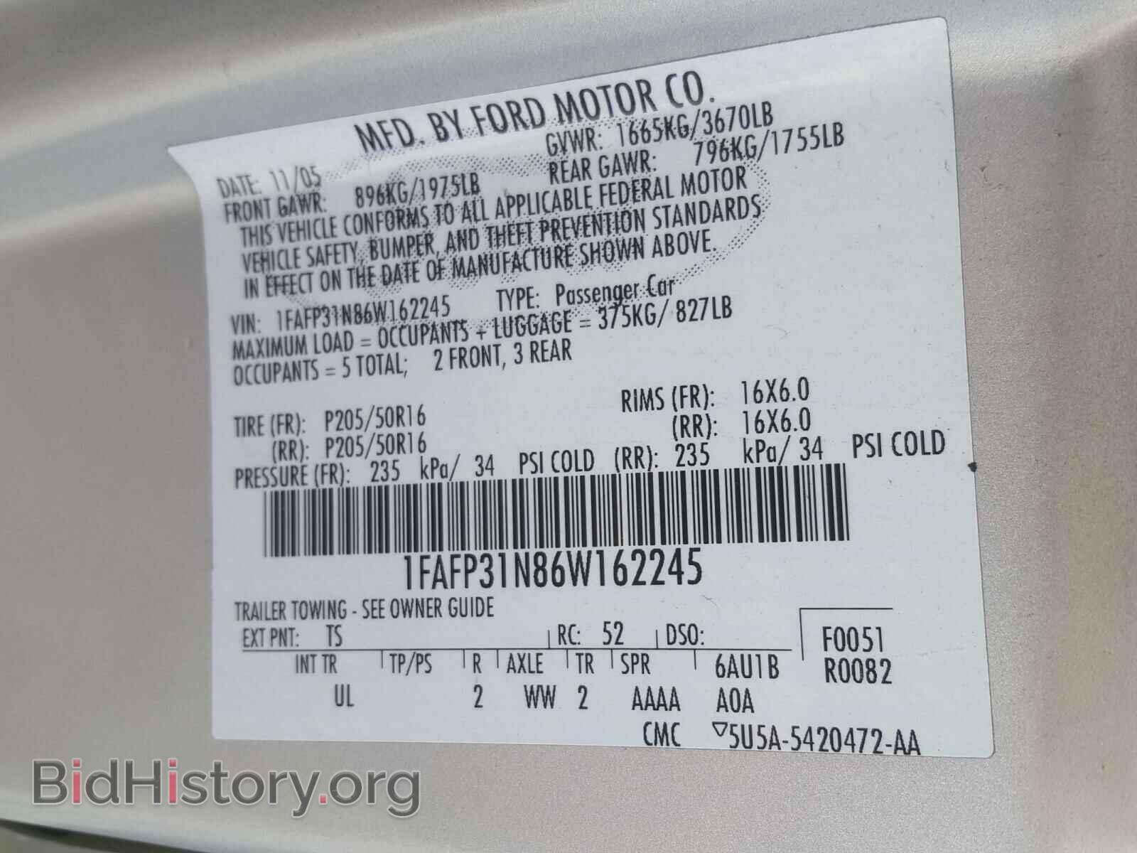 2006 FORD FOCUS - VIN: 1FAFP31N86W162245 - Фото 10