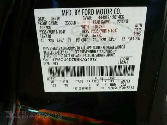 2011 FORD ESCAPE - VIN: 1FMCU0D76BKA21012 - Фото 10