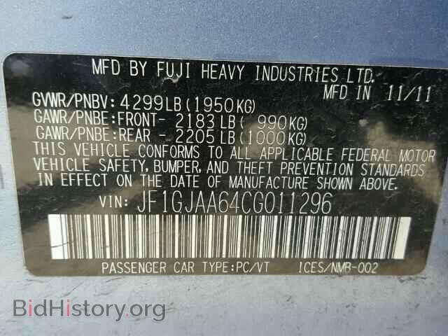 2012 SUBARU IMPREZA - VIN: JF1GJAA64CG011296 - Фото 10