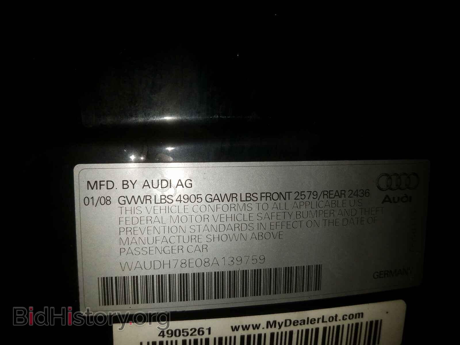 2008 AUDI A4 - VIN: WAUDH78E08A139759 - Фото 10