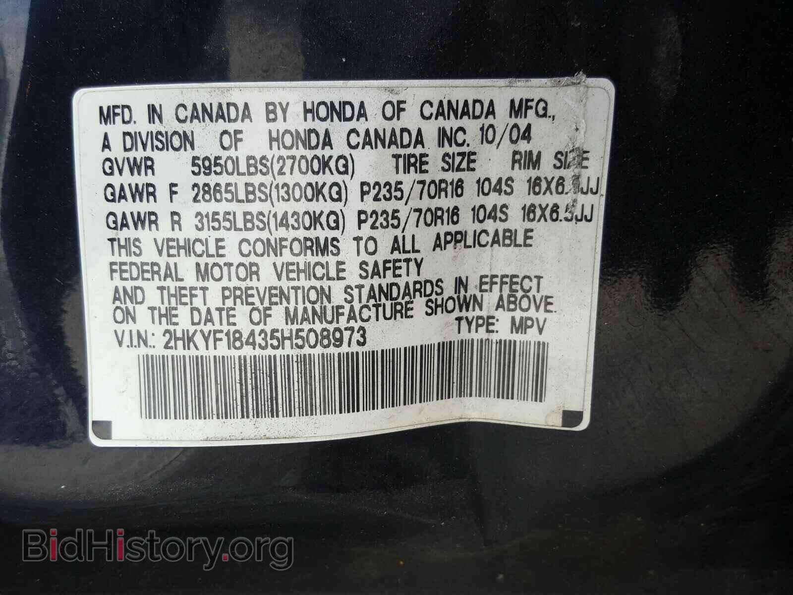 2005 HONDA PILOT - VIN: 2HKYF18435H508973 - Фото 10