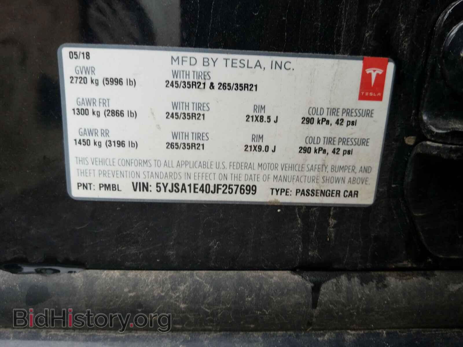 2018 TESLA MODEL S - VIN: 5YJSA1E40JF257699 - Photo 10