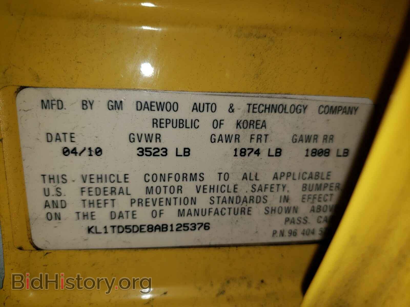 2010 CHEVROLET AVEO - VIN: KL1TD5DE8AB125376 - Фото 10