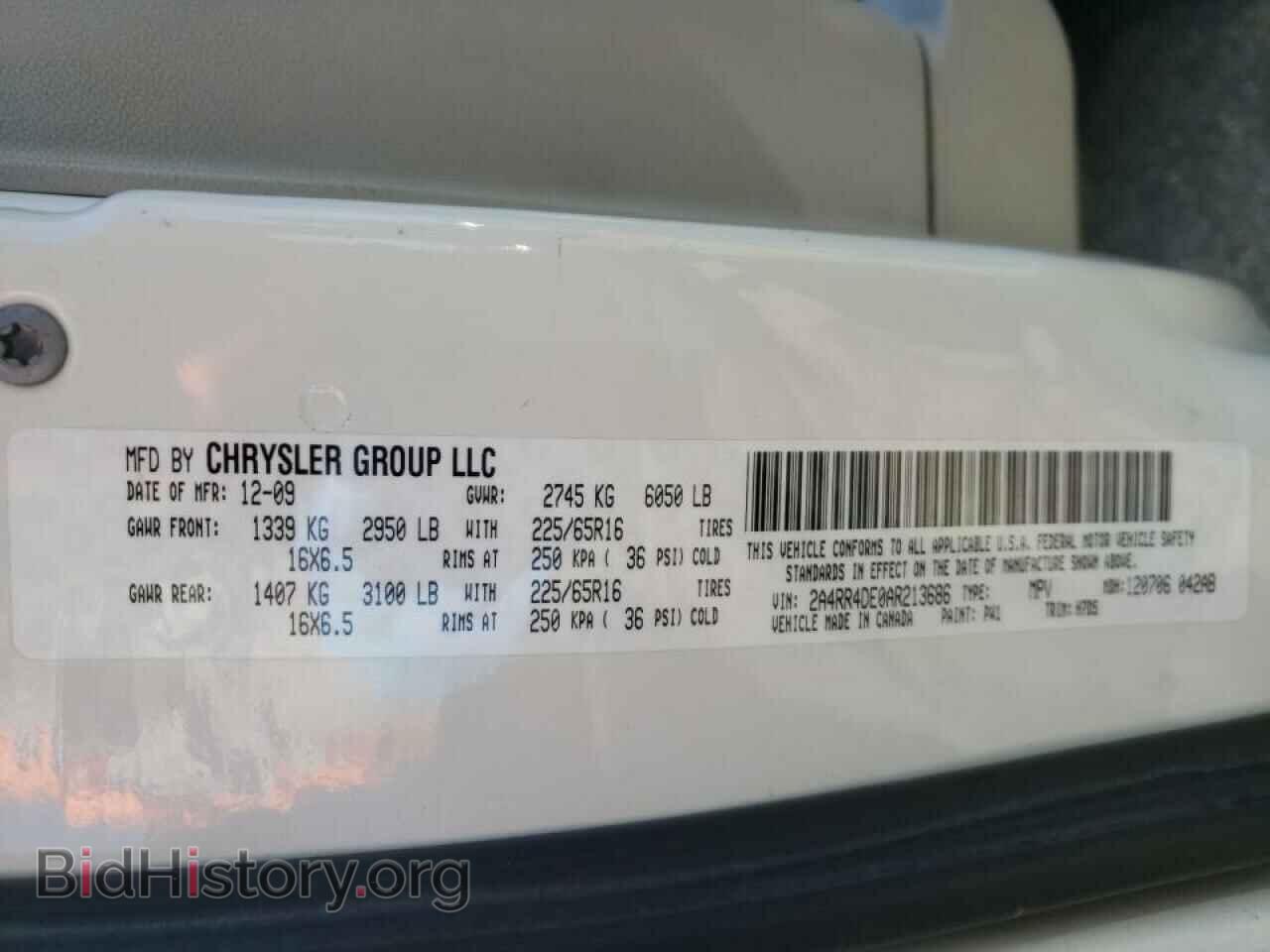 2010 CHRYSLER MINIVAN - VIN: 2A4RR4DE0AR213686 - Фото 10
